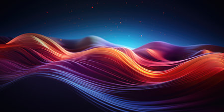 abstract blue orange and purple wavy background with glowing lines and bokeh effect.の素材