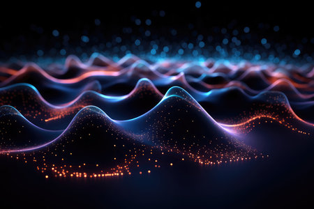 abstract digital particles. Futuristic background with flowing particles.の素材