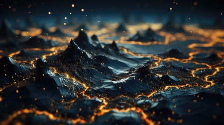 Fantasy alien planet. Abstract Mountain and golden lake.の素材