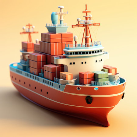 Cargo ship with containers on the white background. 3d illustration art.の素材