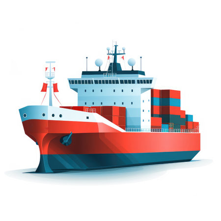 Cargo ship with containers on the white background. 3d illustration art.の素材