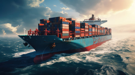 Big container ship in the sea. Freight transportation.の素材