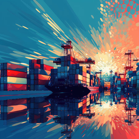 Containers in the port. Cargo freight transportation. illustration art.の素材
