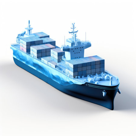 Cargo ship with containers on the white background. 3d illustration art.の素材