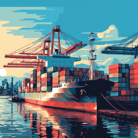 Containers in the port. Cargo freight transportation. illustration art.の素材