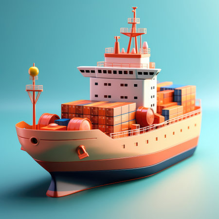 Cargo ship with containers on the white background. 3d illustration art.の素材