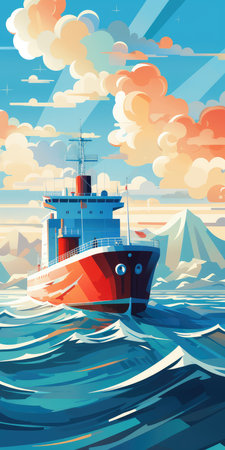 illustration of cargo ship in the sea.の素材