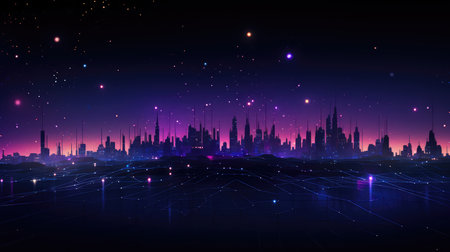 Futuristic city at night. Futuristic cityscape. Vector illustration.の素材