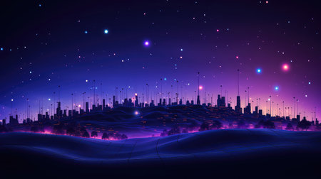 Futuristic city at night. Futuristic landscape. Vector illustration.の素材