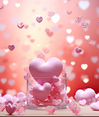 Valentine's day background with hearts on bokeh background.の素材
