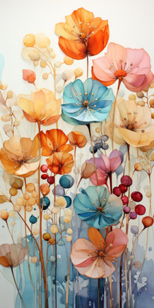Abstract watercolor background with colorful circles. Watercolor painting on canvas.の素材