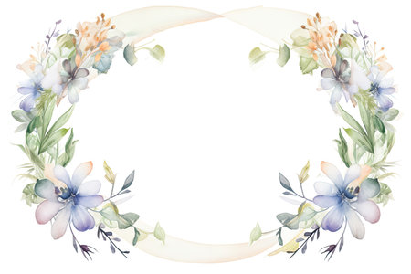 Watercolor floral wreath. Hand painted illustration isolated on white backgroundの素材