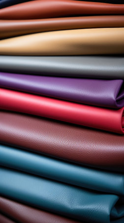 Colorful leather samples for sale in a shop,の素材