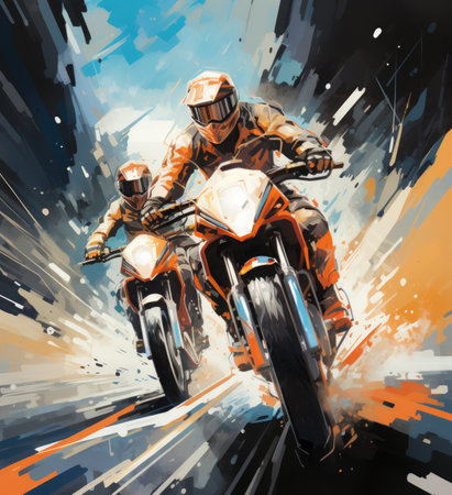 Motorcycle rider on the road. Grunge style. Vector illustration.の素材
