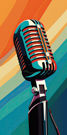 Retro microphone on colorful background. Vector illustration. Eps 10.の素材