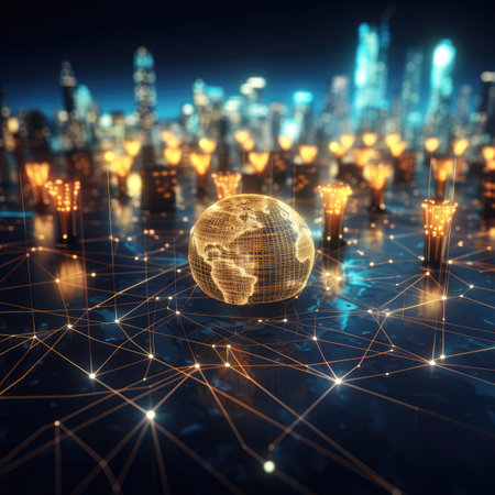 Global network connection concept background. 3d rendering toned image double exposureの素材