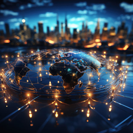 Globe and city at night. Globalization concept.の素材