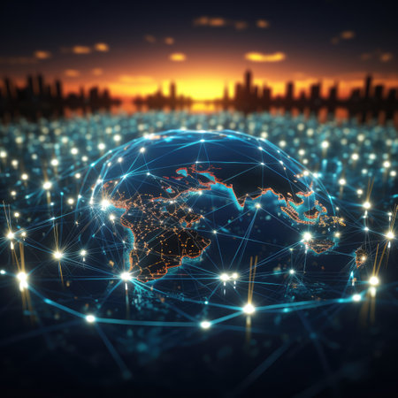 Globe and city at night. Globalization concept.の素材