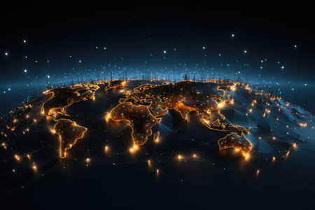 Globe and city at night. Globalization concept.の素材