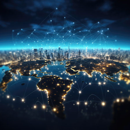 Globe and city at night. Globalization concept.の素材