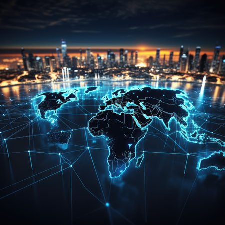 Globe and city at night. Globalization concept.の素材