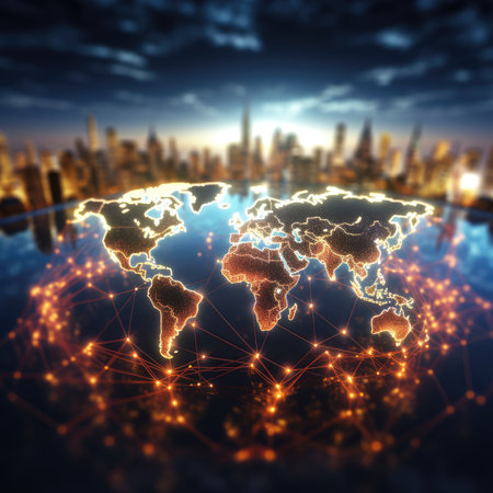 Globe and city at night. Globalization concept.の素材