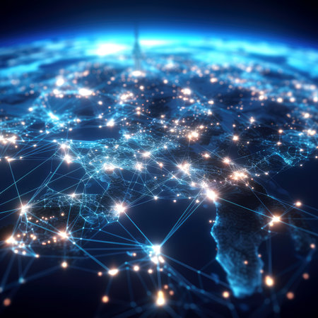 Globe and city at night. Globalization concept.の素材