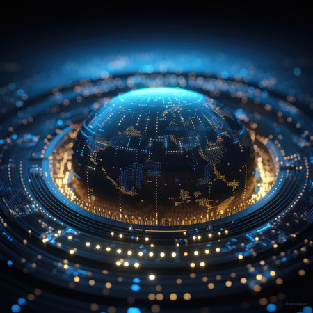 Futuristic technology background with globe and binary code. 3dの素材