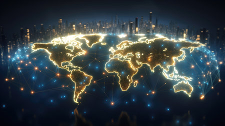 Globe and city at night. Globalization concept.の素材
