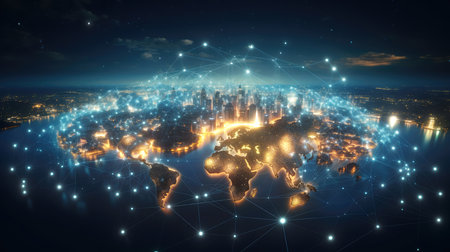 Globe and city at night. Globalization concept.の素材