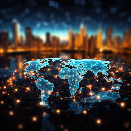 Globe and city at night. Globalization concept.の素材