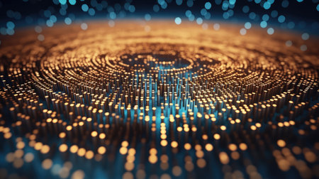 abstract particles in space. Futuristic background with depth of field and bokeh effect.の素材