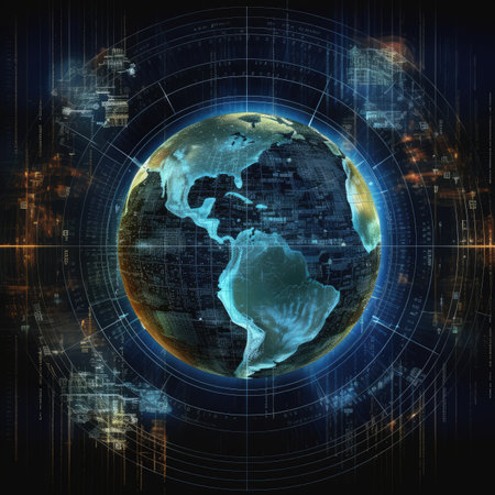 Abstract digital globe with connected lines and dots. Global network connection. illustration art.の素材