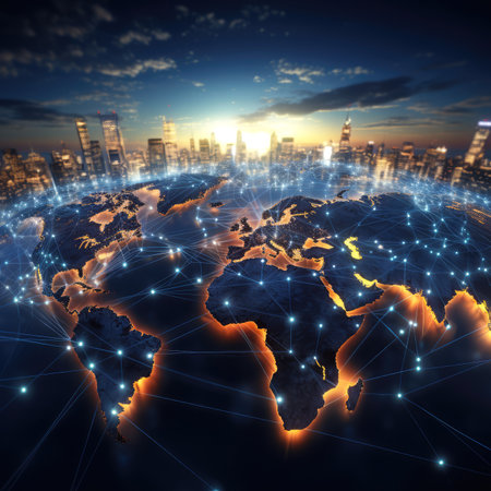 Globe and city at night. Globalization concept.の素材