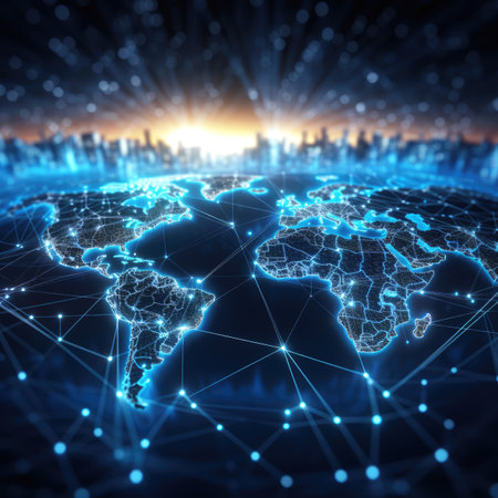 Globe and city at night. Globalization concept.の素材
