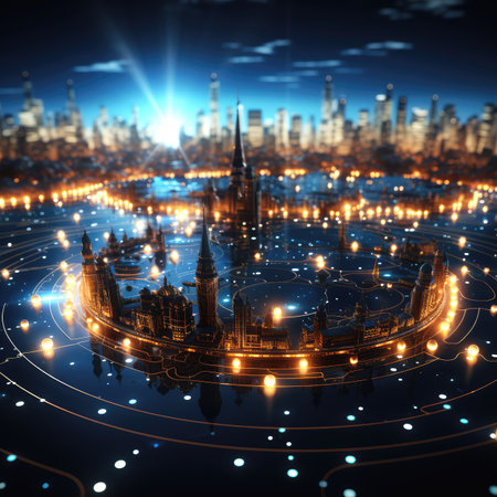 city at night in the future. Globalization concept.の素材