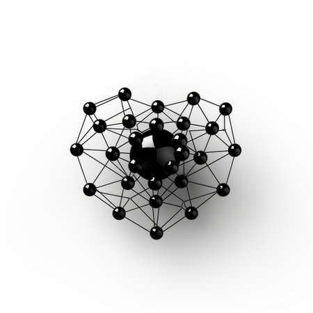 black sphere in heart shape with wireframe inside on white backgroundの素材