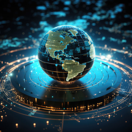 Globe and high tech background. Internet concept. 3dの素材