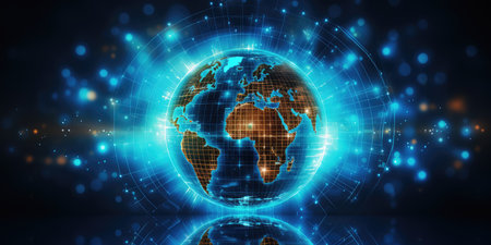 Global network connection over the world 3d graphic background wallpaper.の素材