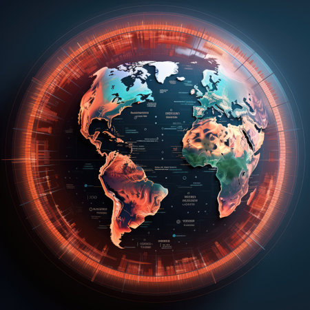 Abstract digital globe with connected lines and dots. Global network connection. illustration art.の素材