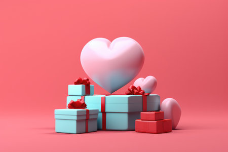 Valentine's day background with gift boxes and hearts. 3d style.の素材