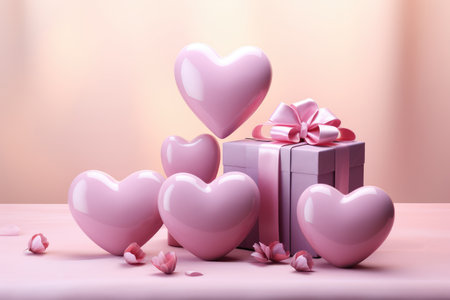 Valentine's Day background with roses, gift boxes and heartsの素材