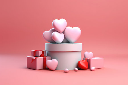 Valentine's day background with gift boxes and hearts. 3d style.の素材