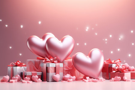 Valentine's Day background with roses, gift boxes and heartsの素材