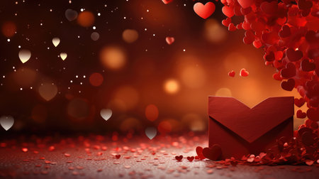 valentine's day concept - red envelope with heart and flowers.の素材