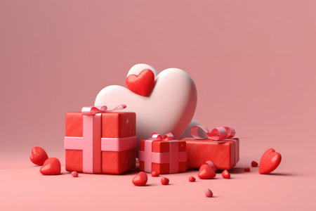 Valentine's day background with gift boxes and hearts. 3d style.の素材