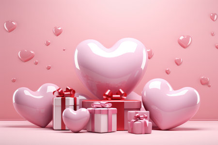 Valentine's Day background with roses, gift boxes and heartsの素材