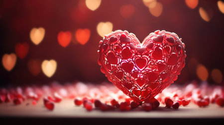 Valentine's day background with red heart on bokeh backgroundの素材