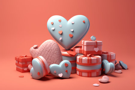Valentine's day background with gift boxes and hearts. 3d style.の素材