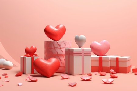 Valentine's day background with gift boxes and hearts. 3d style.の素材
